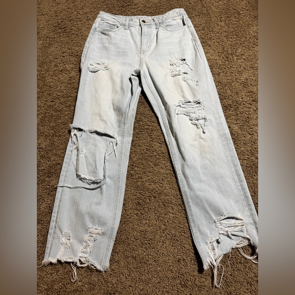 Flying Monkey Light Blue Distressed Straight Leg Jeans 27